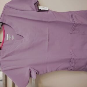 Purple Fitted Blouse with V-Neck and Cap Sleeves